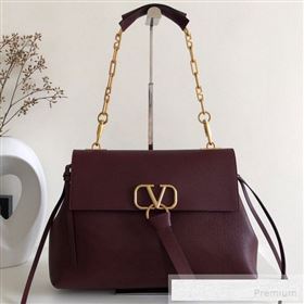 Valentino Medium VRing Grainy Calfskin Chain Shoulder Bag Burgundy 2019 (JJ3-9053055)