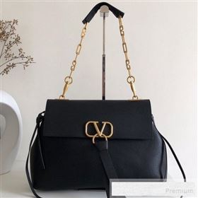 Valentino Medium VRing Grainy Calfskin Chain Shoulder Bag Black 2019 (JJ3-9053056)