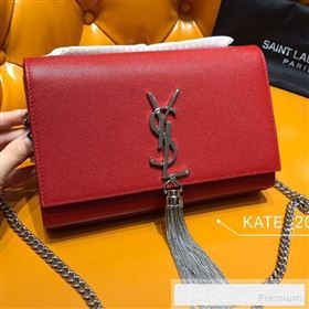 Saint Laurent Kate Small Chain and Tassel Bag in Textured Leather 474366 Red 2019 (WMJ-9053121)