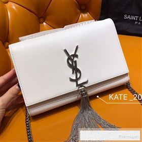 Saint Laurent Kate Small Chain and Tassel Bag in Textured Leather 474366 White 2019 (WMJ-9053123)