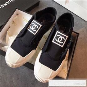 Chanel CC Label Fabric Sneakers Black 2019 (EM-9053158)