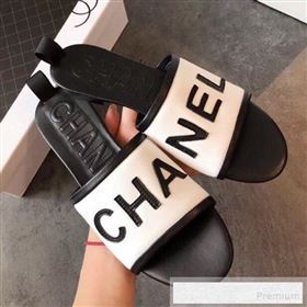 Chanel Logo Lambskin Flat Slide Sandals White 2019 (EM-9053166)