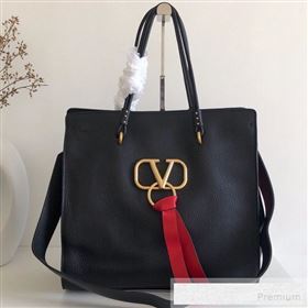 Valentino VRing Shopping Tote Bag in Grained Leather Black/Red 2019 (JJ3-9053049)