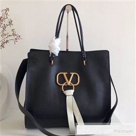 Valentino VRing Shopping Tote Bag in Grained Leather Black/White 2019 (JJ3-9053050)