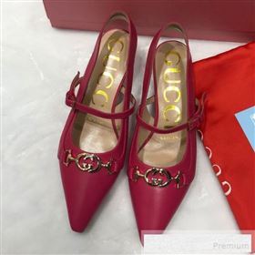 Gucci Zumi Leather Slingback Heel Pumps with G Horsebit 583300 Red 2019 (ANDI-9060138)