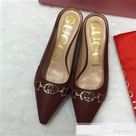 Gucci Zumi Leather Heel Mules with G Horsebit ‎577053 Burgundy 2019 (ANDI-9060145)