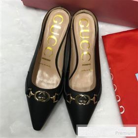 Gucci Zumi Leather Heel Mules with G Horsebit ‎577053 Black 2019 (ANDI-9060141)