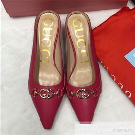 Gucci Zumi Leather Heel Mules with G Horsebit ‎577053 Red 2019 (ANDI-9060143)