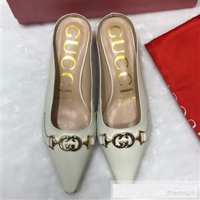 Gucci Zumi Leather Heel Mules with G Horsebit ‎577053 White 2019 (ANDI-9060144)