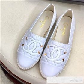 Chanel Quilted Leather CC Classic Espadrilles White/Gold 2019 (1050-9053177)