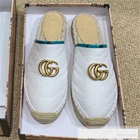 Gucci Chevron Raffia Flat Espadrille Mules with Double G 578554 White 2019 (HANB-9060109)