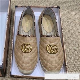 Gucci Chevron Raffia Flat Espadrilles with Double G 578547 Dark Beige 2019 (HANB-9060116)