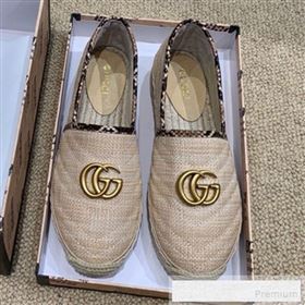 Gucci Chevron Raffia Flat Espadrilles with Double G 578547 Natural Beige 2019 (HANB-9060120)