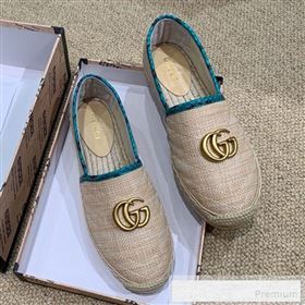 Gucci Chevron Raffia Flat Espadrilles with Double G 578547 Light Beige/Green 2019 (HANB-9060119)