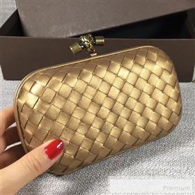 Bottega Veneta Small Lambskin Woven Knot Clutch Bronze Gold  (WT-9053105)