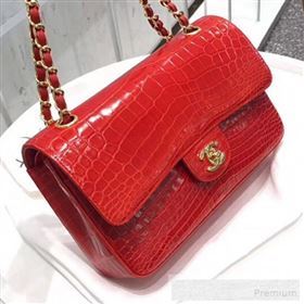 chaneI Alligator Skin Medium Classic Flap Bag Red (XIYOU-9060342)