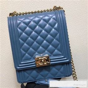 Chanel Long Quilted Smooth Leather Boy Flap Bag AS0130 Blue 2019 (FM-9060364)