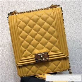 Chanel Long Quilted Smooth Leather Boy Flap Bag AS0130 Yellow 2019 (FM-9060365)