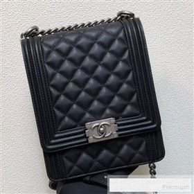 Chanel Long Quilted Smooth Leather Boy Flap Bag AS0130 Black/Silver 2019 (FM-9060368)