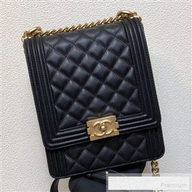 Chanel Long Quilted Smooth Leather Boy Flap Bag AS0130 Black/Gold 2019 (FM-9060367)