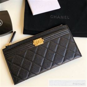 Chanel Large Quilted Grained Leather Zip Boy Card Holder Black/Gold (YUND-9060633)