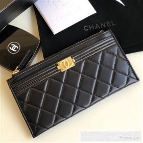 Chanel Large Quilted Smooth Lambskin Zip Boy Card Holder Black/Gold (YUND-9060632)