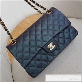 Chanel Medium Iridescent Quilted Grained Leather Classic Flap Bag Black/Gold 2019 (FM-9060656)