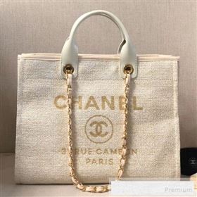 Chanel Toile Large Deauville Denim Canvas Shopping Bag White 2019 (YD-9060347)