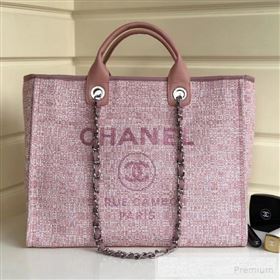 Chanel Toile Large Deauville Denim Canvas Shopping Bag Pink 2019 (YD-9060346)