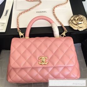 Chanel Iridescent Grained Quilted Calfskin Small Coco Handle Flap Top Handle Bag Pink 2019 (FM-9060683)