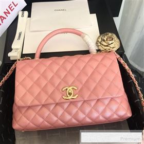 Chanel Iridescent Grained Quilted Calfskin Medium Coco Handle Flap Top Handle Bag Pink 2019 (FM-9060684)