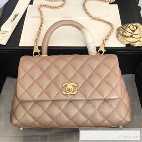 Chanel Iridescent Grained Quilted Calfskin Small Coco Handle Flap Top Handle Bag Apricot 2019 (FM-9060685)