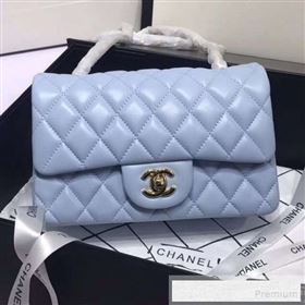 Chanel Quilted Lambskin Mini Classic Flap Bag A01116 Light Blue/Gold (KAIS-9060362)