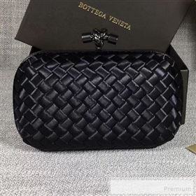 Bottega Veneta Small Silk Woven Knot Clutch with Snakeskin Trim Black (WANT-90605105)