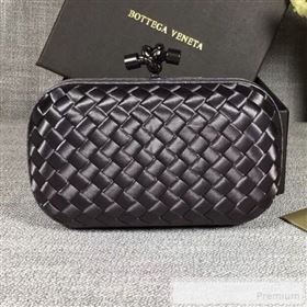 Bottega Veneta Small Silk Woven Knot Clutch with Snakeskin Trim Dark Grey (WANT-90605108)