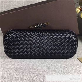 Bottega Veneta Large Silk Woven Knot Clutch with Snakeskin Trim Black (WANT-90605116)