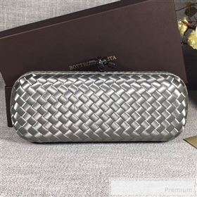 Bottega Veneta Large Silk Woven Knot Clutch with Snakeskin Trim Silver (WANT-90605119)