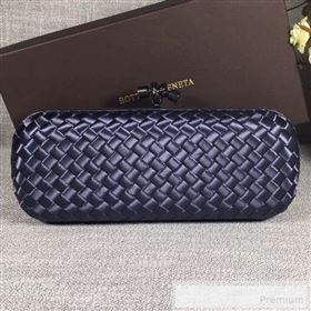 Bottega Veneta Large Silk Woven Knot Clutch with Snakeskin Trim Dark Blue (WANT-9060606)