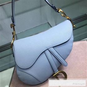 Dior Large Saddle Bag in Grained Calfskin Leather Light Blue 2019 (BINF-9060609)