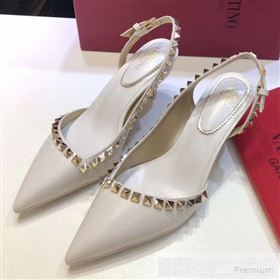 Valentino Rockstud Trim Slingback Mid-Heel Pump White 2019 (XINL-9060579)