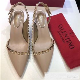 Valentino Rockstud Trim Slingback Mid-Heel Pump Khaki 2019 (XINL-9060580)