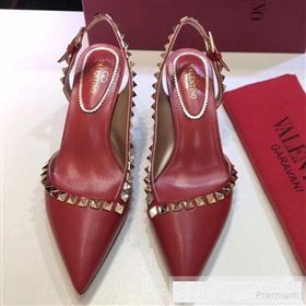 Valentino Rockstud Trim Slingback Mid-Heel Pump Red 2019 (XINL-9060581)