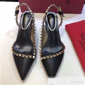 Valentino Rockstud Trim Slingback Mid-Heel Pump Black 2019 (XINL-9060582)