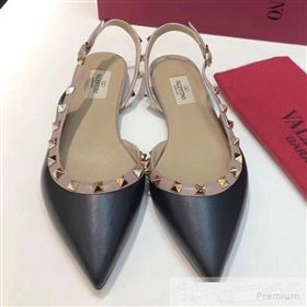 Valentino Rockstud Trim Slingback Flat Pump Black 2019 (XINL-9060585)