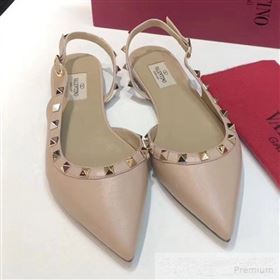 Valentino Rockstud Trim Slingback Flat Pump Nude 2019 (XINL-9060584)