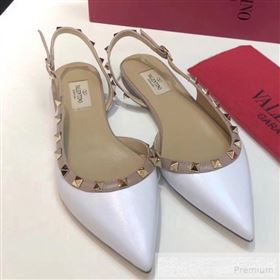 Valentino Rockstud Trim Slingback Flat Pump White 2019 (XINL-9060583)