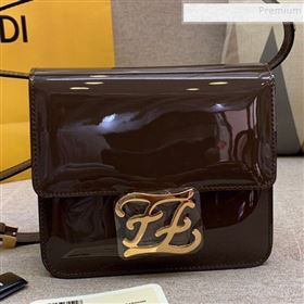 Fendi Karligraphy FF Button Flap Bag in Patent Leather Brown 2019 (HONGS-9081958)