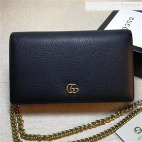 Gucci GG Marmont Leather Mini Chain Shoulder Bag 497985 Black 2019 (DLH-9081913)