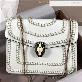 Bvlgari Serpenti Forever Calfskin Chain Flap Shoulder Bag White 2019 (XYD-9081922)