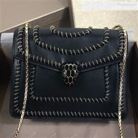 Bvlgari Serpenti Forever Calfskin Chain Flap Shoulder Bag Black 2019 (XYD-9081923)